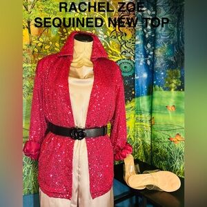 Rachel Zoe Women's Fuchsia Sequin Button Down Top -New With Tag’s